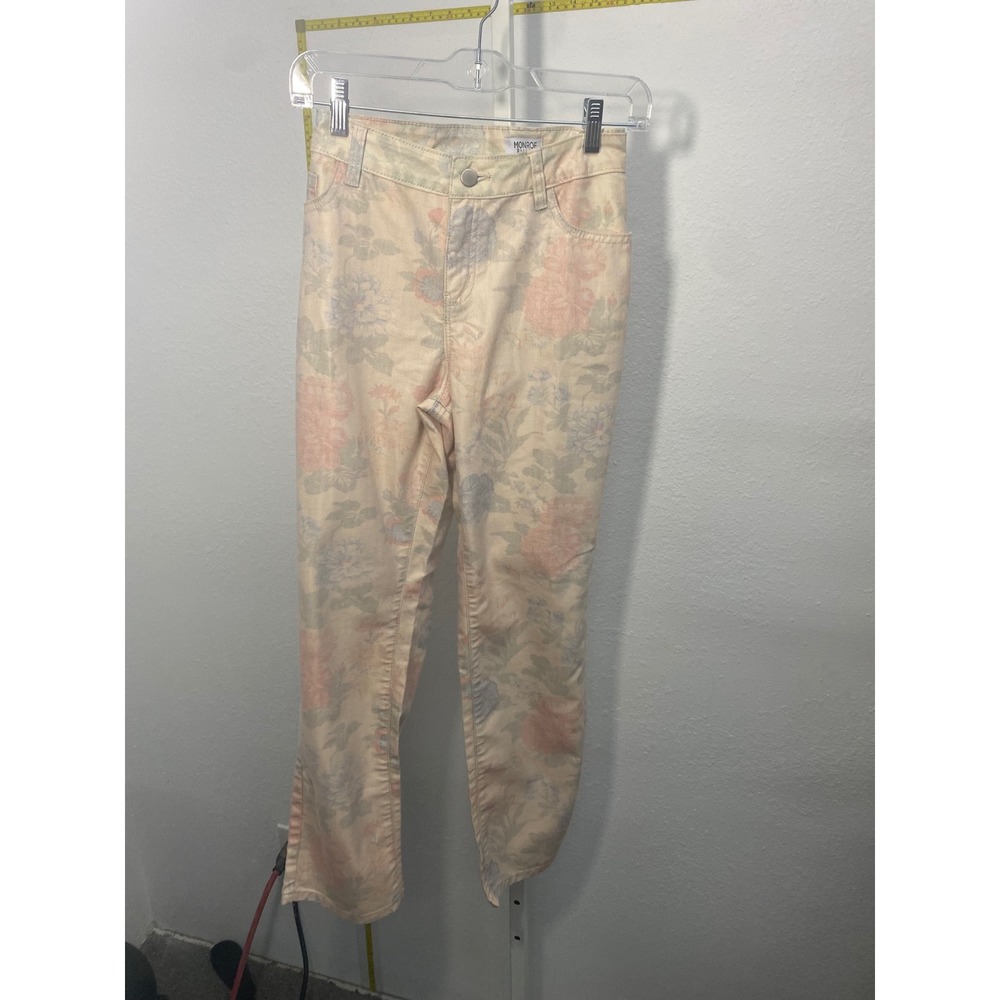 Monroe & Main Floral Print Jeans Pastel Pink Blue Cottagecore Straight Leg Sz 12